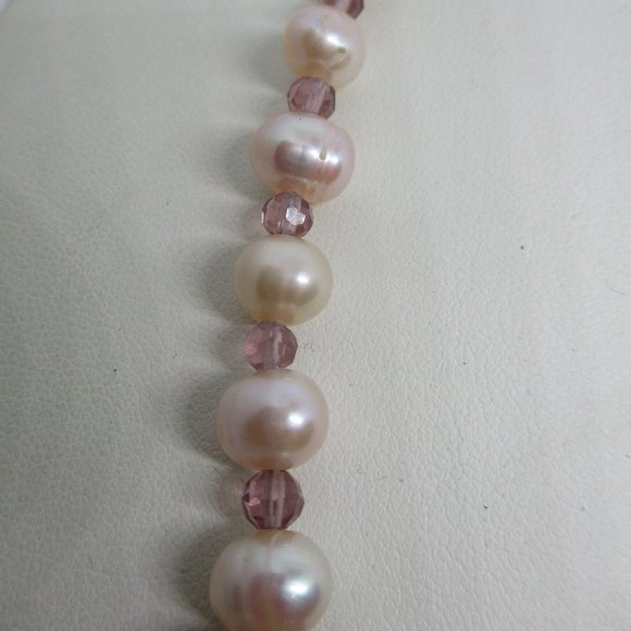 Genuine Freshwater PEARLS Purple CRYSTALS STERLING Silver Necklace Genuine Pearl - Picture 6 of 10